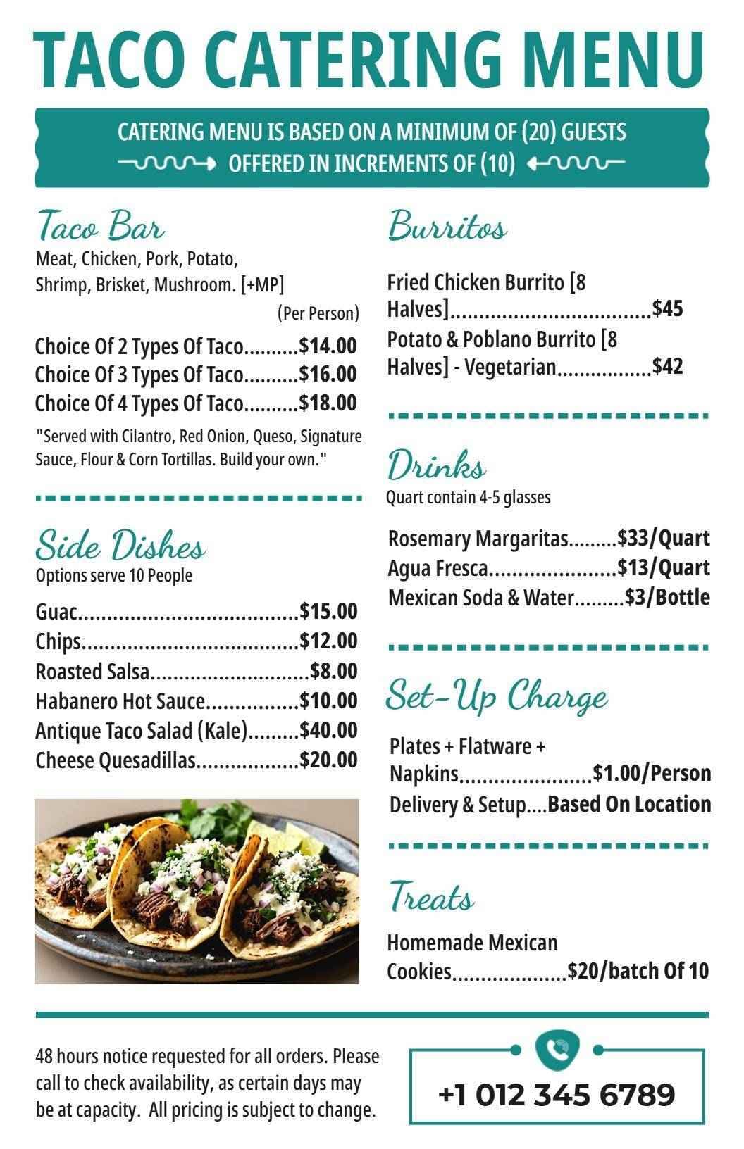 Flavorful Taco Bar and Burrito Selections Catering Menu Template