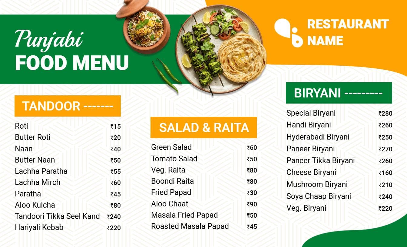Flavorful Tandoori Delights and Biryani Specials Indian Cuisine Menu Template