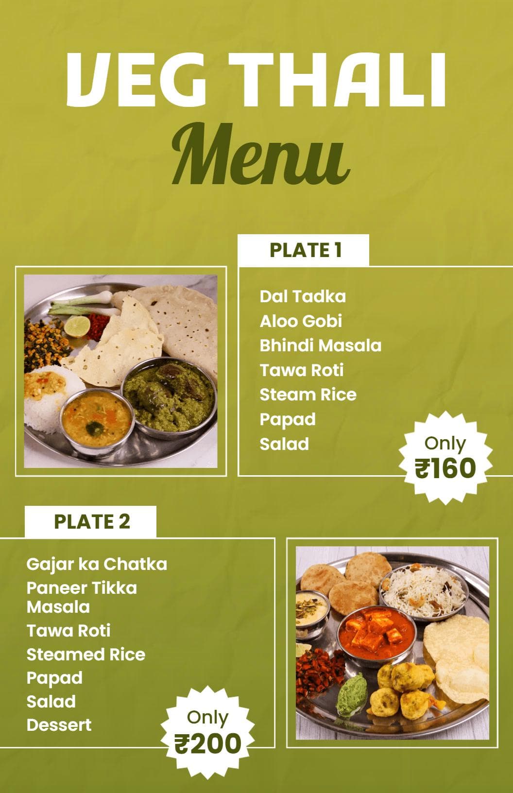 Flavorful Thali Selection Featuring Diverse Indian Cuisine Menu Template