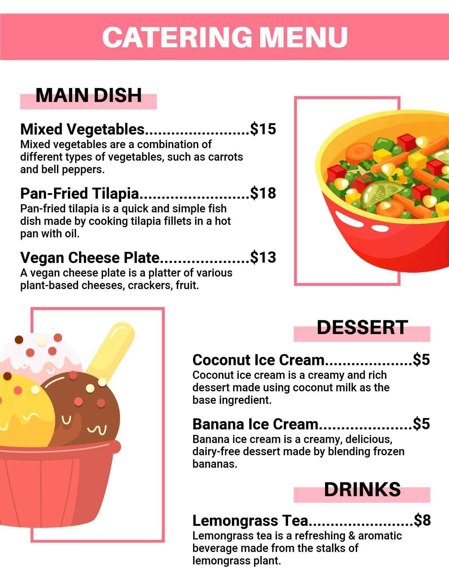 Flavorful Vegan and Seafood Options for Every Event Catering Menu Template