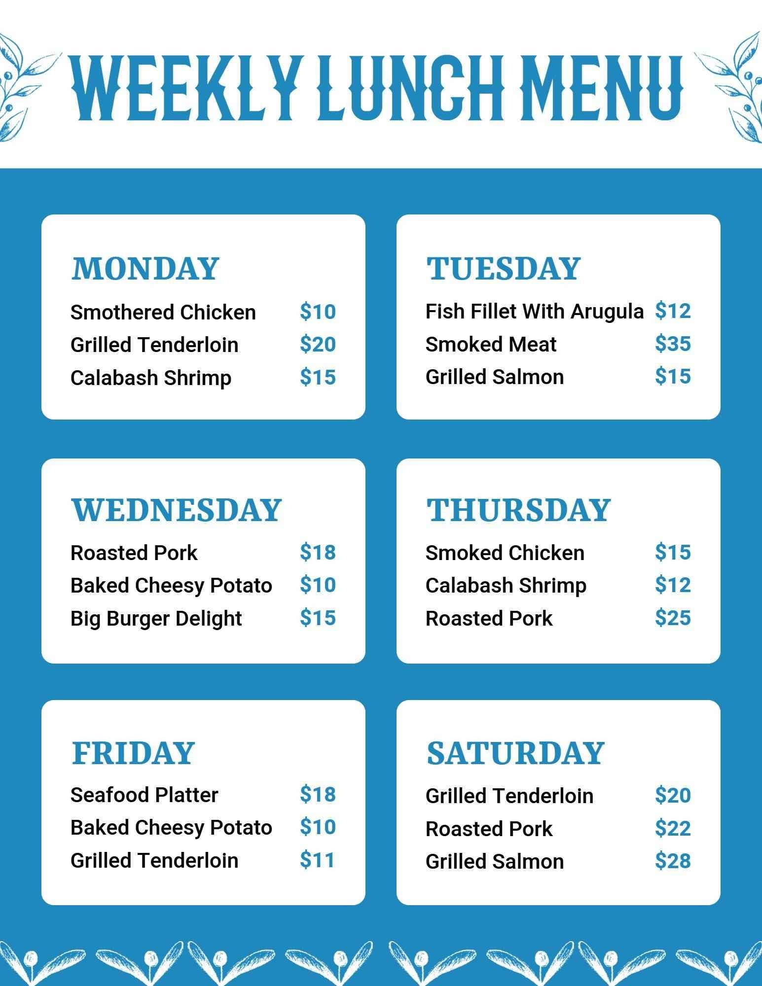 Flavorful Weekly Lunch Options Featuring Grilled Favorites Menu Template