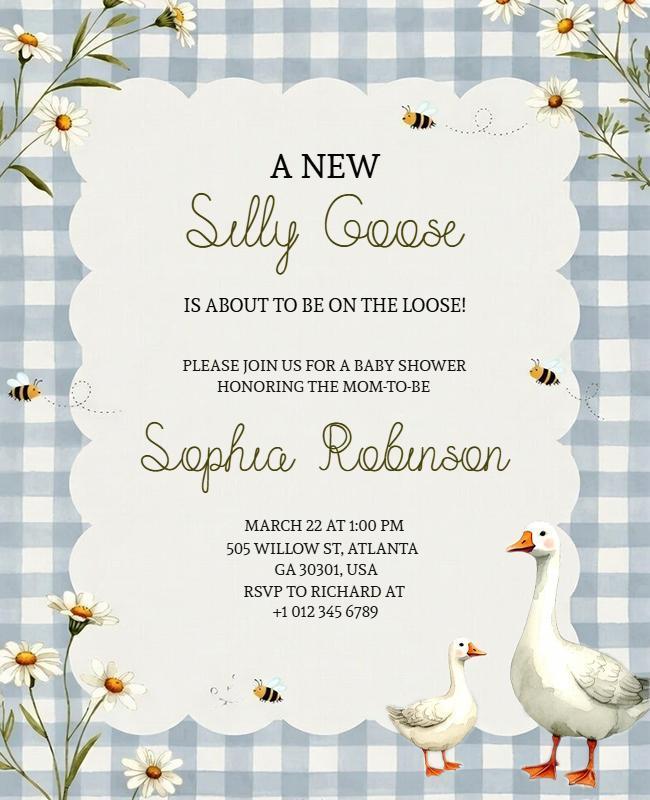 Floral and Silly Goose Themed Baby Shower Invitation Flyer Template