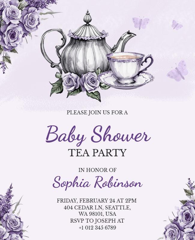 Floral Baby Shower Tea Party Flyer Template