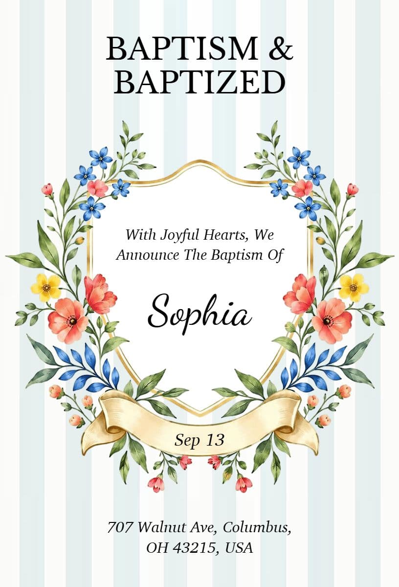 Floral Baptism Ceremony Announcement Template