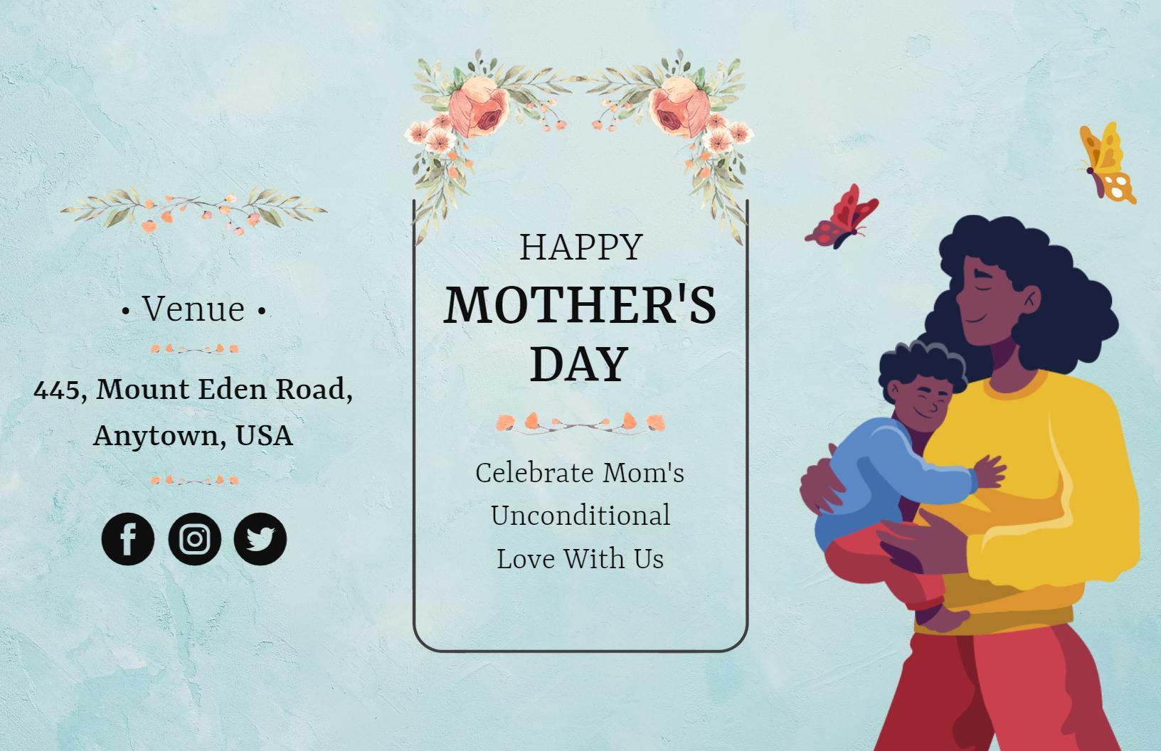 Floral Blue Mother's Day Sale and Celebration Tri Fold Brochure Template