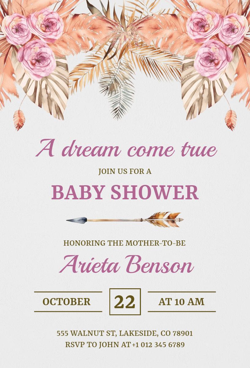 Floral Bohemian Chic Baby Shower Celebration Invitation Template