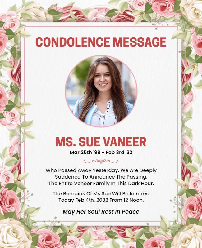 Floral Border Condolence Announcement Flyer Template