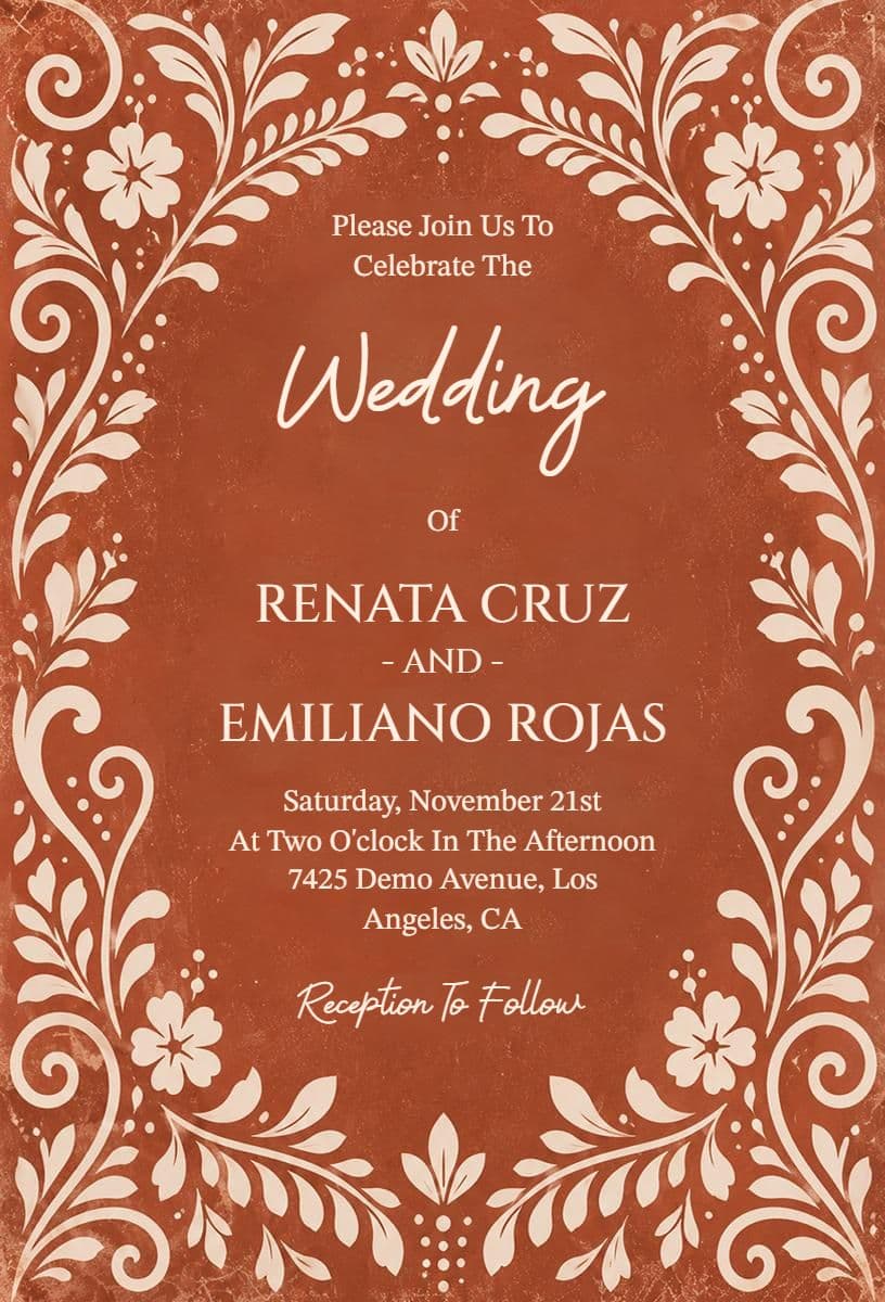 Floral Border Mexican Wedding Invitation Template