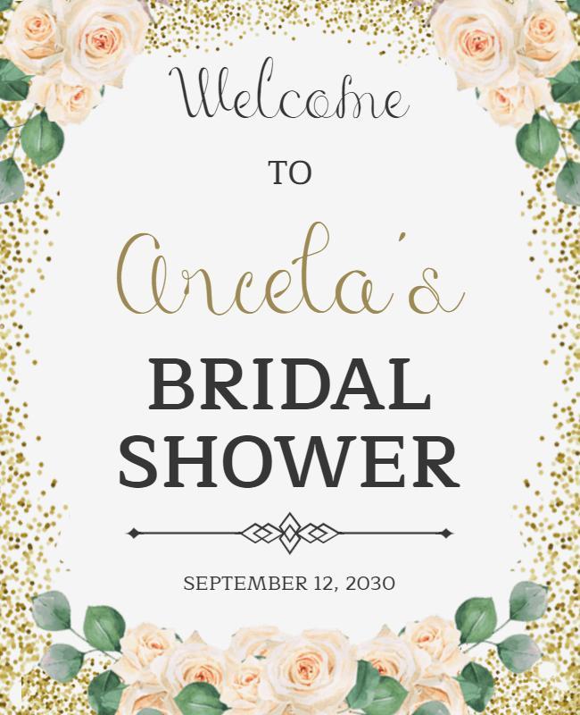 Elegant Floral Gold Bridal Shower Invitation Flyer Template