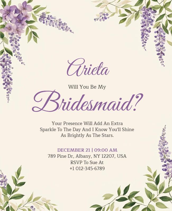 Floral Bridesmaid Invitation Flyer Template