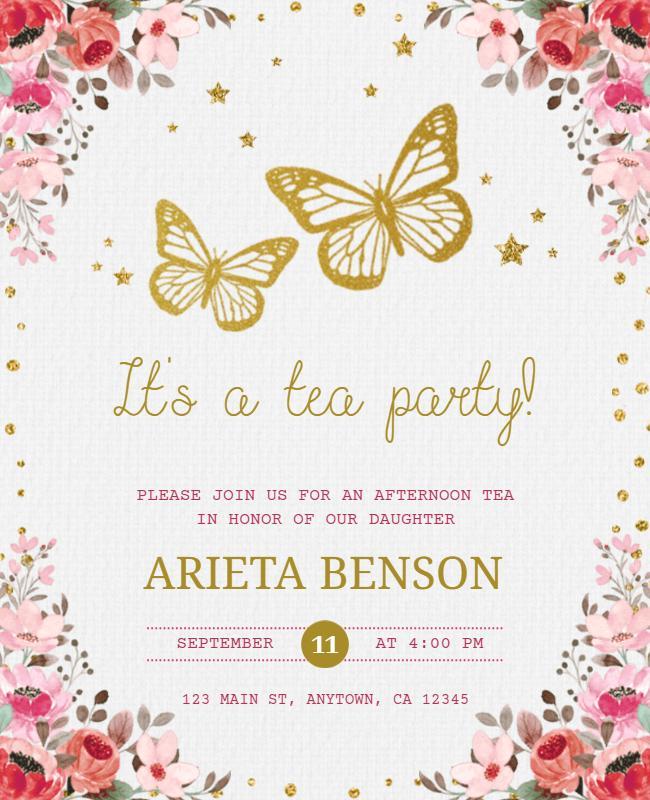 Floral Butterfly Tea Party Invitation Flyer Template