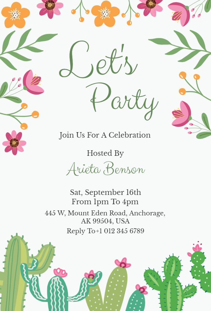 Floral Cactus Outdoor Garden Party Invitation Template