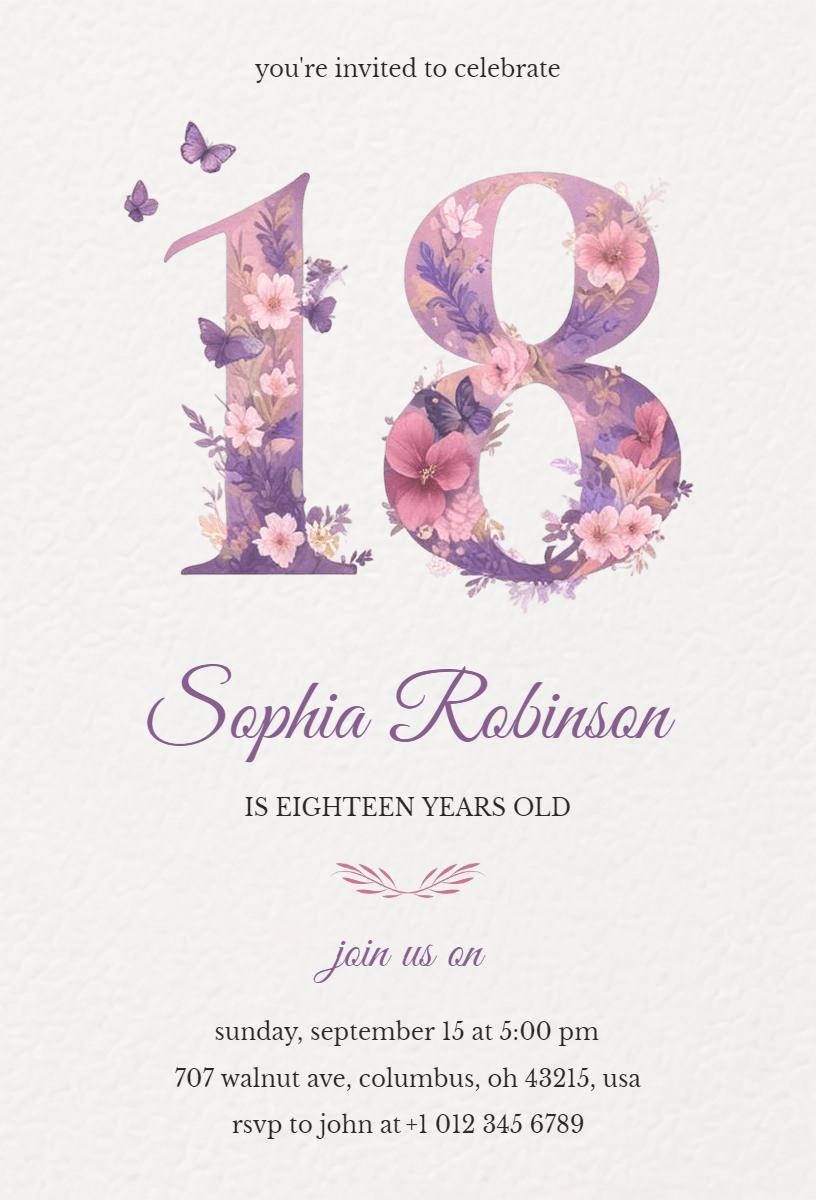 Floral Chic 18th Birthday Celebration Invitation Template