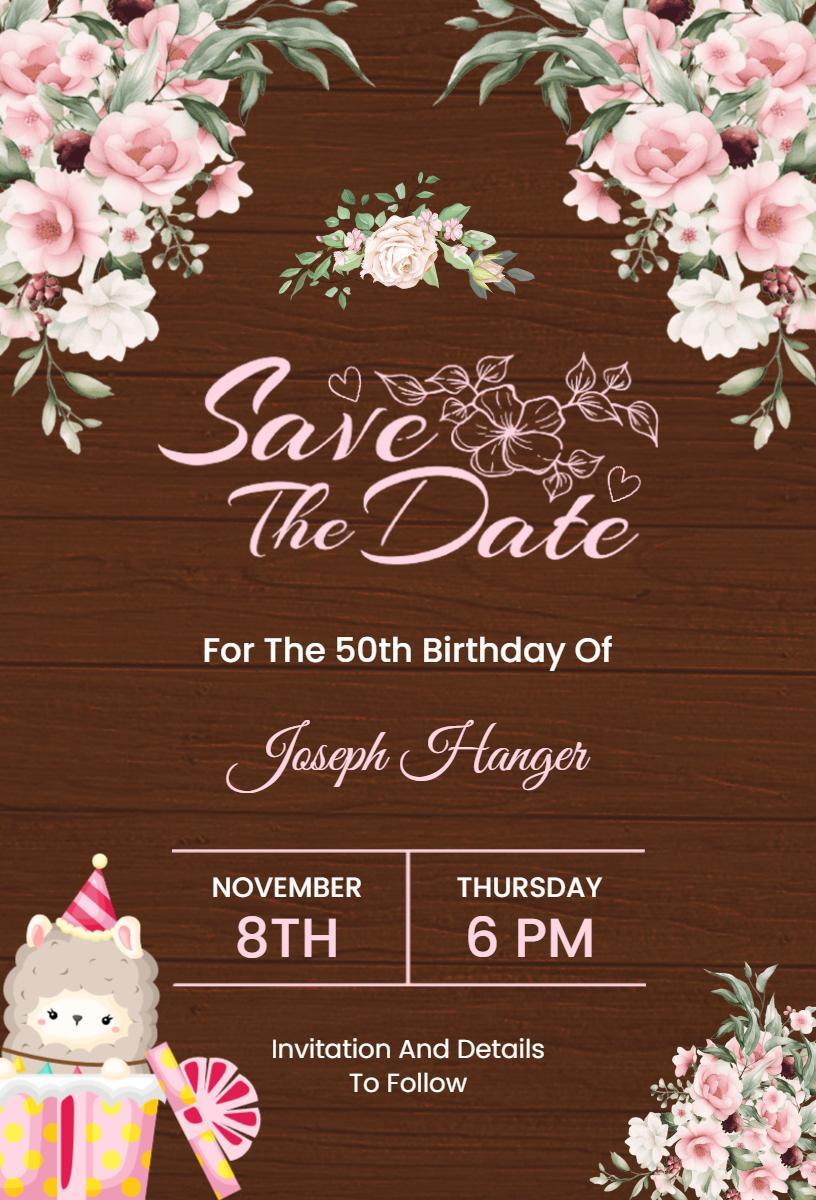 Floral Chic 50th Birthday Celebration Save The Date Invitation Template
