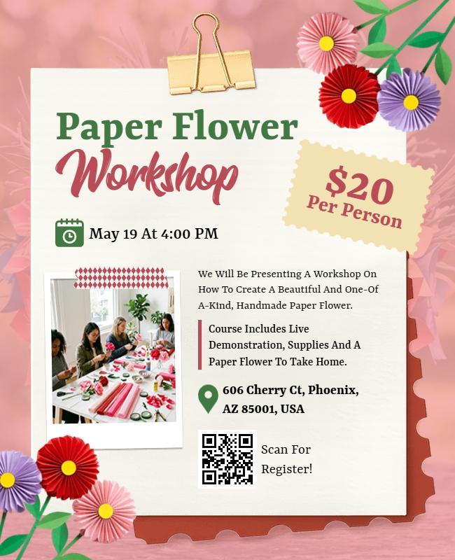 Floral Craft Paper Flower Workshop Flyer Template