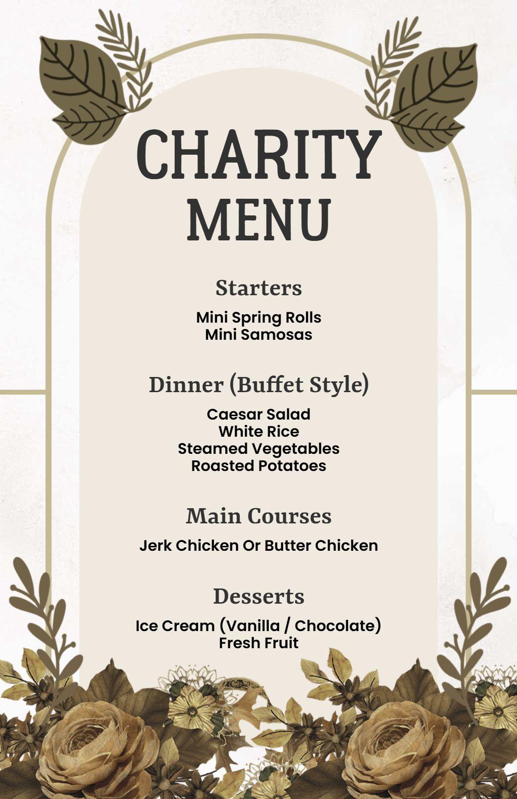Floral Design Charity Function Dining Menu Template