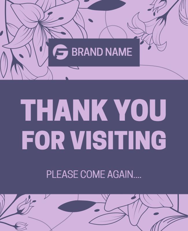Floral Design Elegant Thank You for Visiting Poster Template