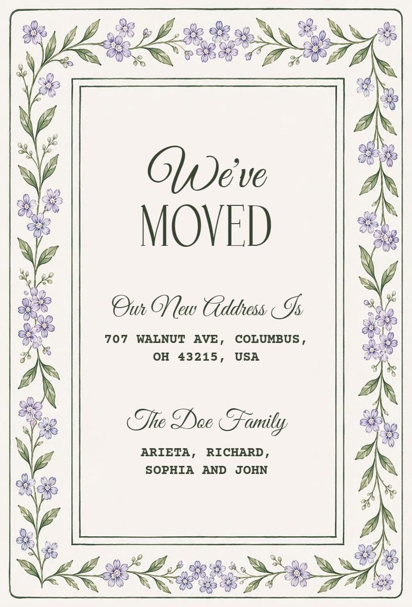 Floral Design Moving Announcement Template
