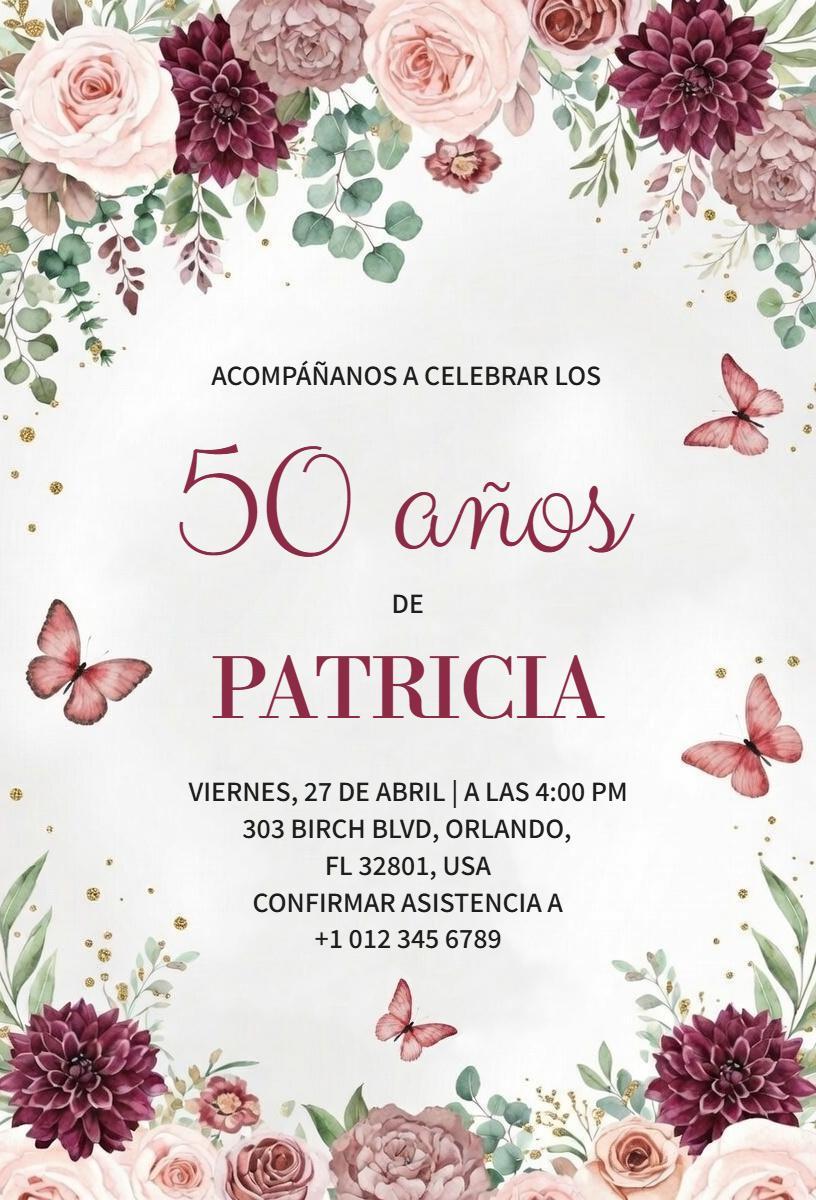 Floral Elegance 50th Birthday Celebration Invitation Template