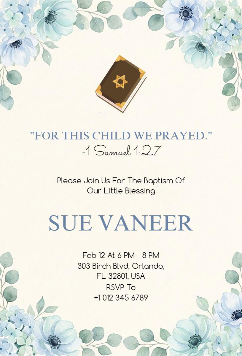 Floral Elegance Baptism Celebration Invitation Template