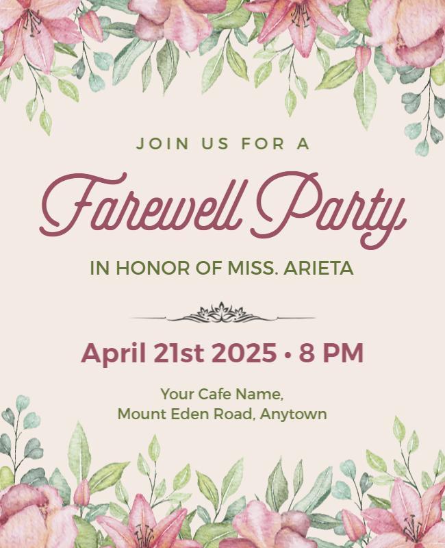 Floral Elegance Farewell Party Invitation Poster Template