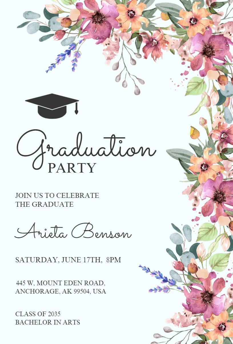 Floral Elegance Graduation Celebration Party Invitation Template