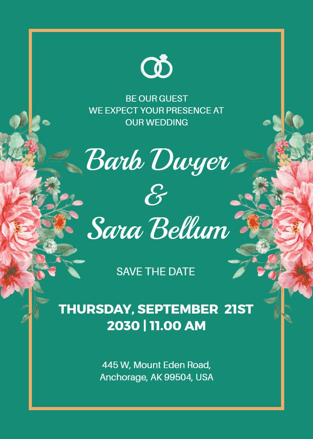 Floral Elegance Wedding Ceremony Invitation Template