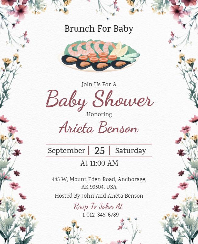 Floral Elegant Baby Shower Brunch Invitation Poster Template