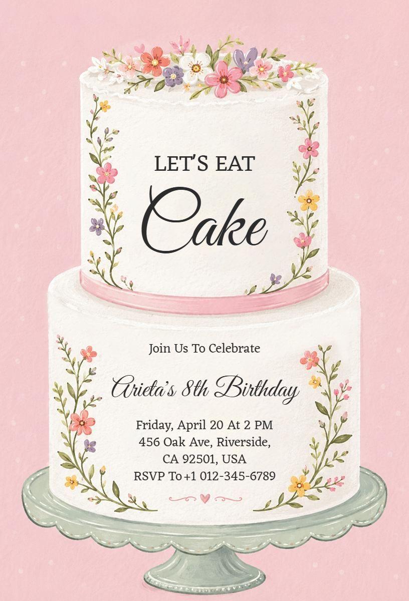 Floral Elegant Cake Themed Birthday Celebration Invitation Template