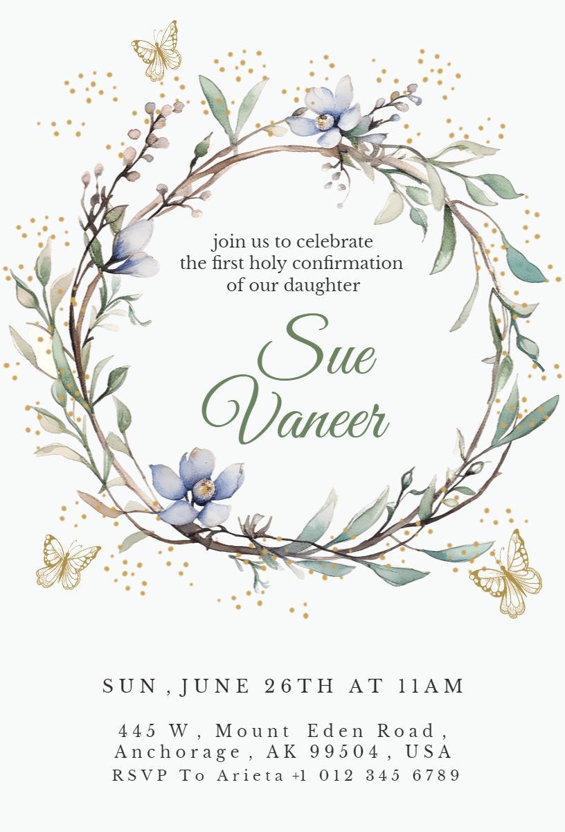 Floral Elegant First Holy Confirmation Celebration Invitation Template