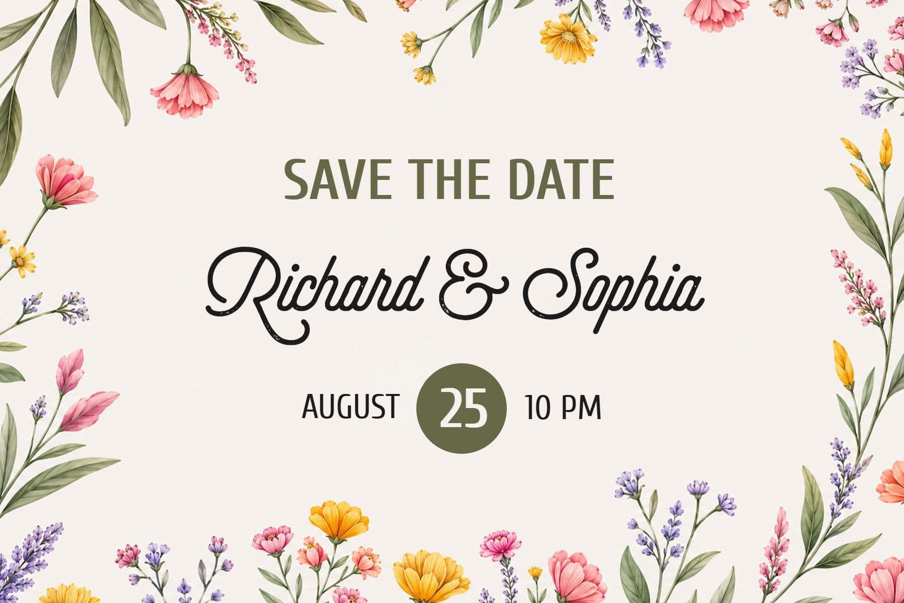 Floral Elegant Wedding Save the Date Postcard Template