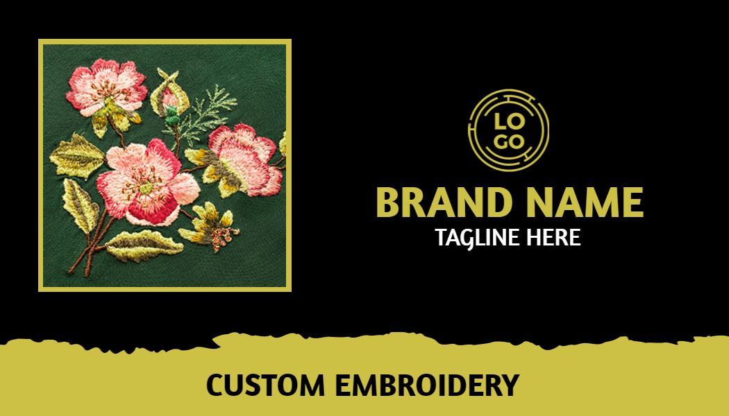 Floral Embroidery Art on Elegant Green Background Business Card Template