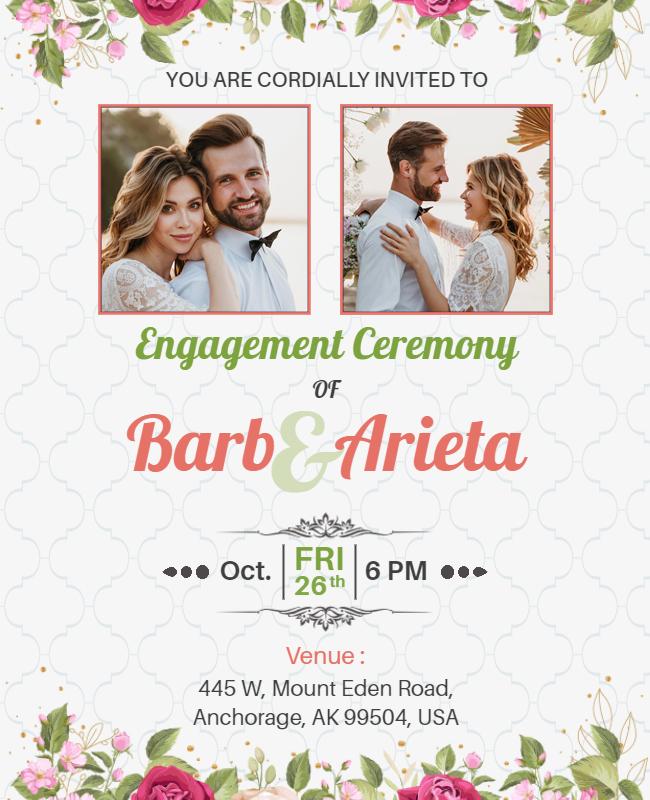 Floral Engagement Ceremony Invitation Flyer Template