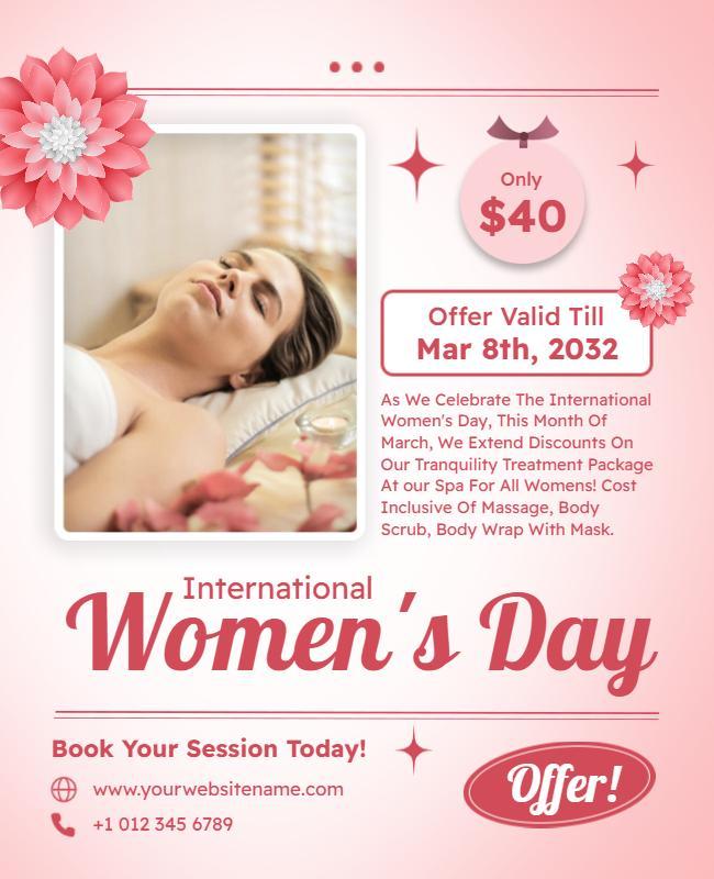 Floral Feminine International Women's Day Spa Offer Poster Template