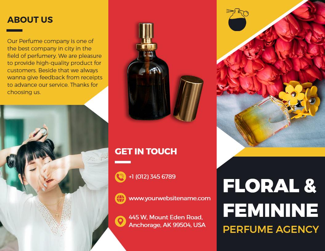 Floral Feminine Perfume Agency Tri Fold Brochure Template