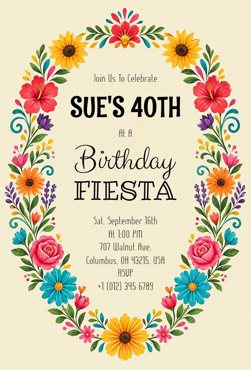 Floral Fiesta Birthday Celebration Invitation Template
