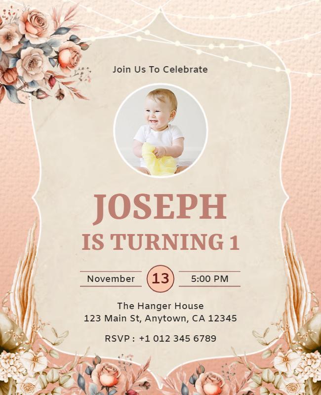 Floral First Birthday Celebration Flyer Template