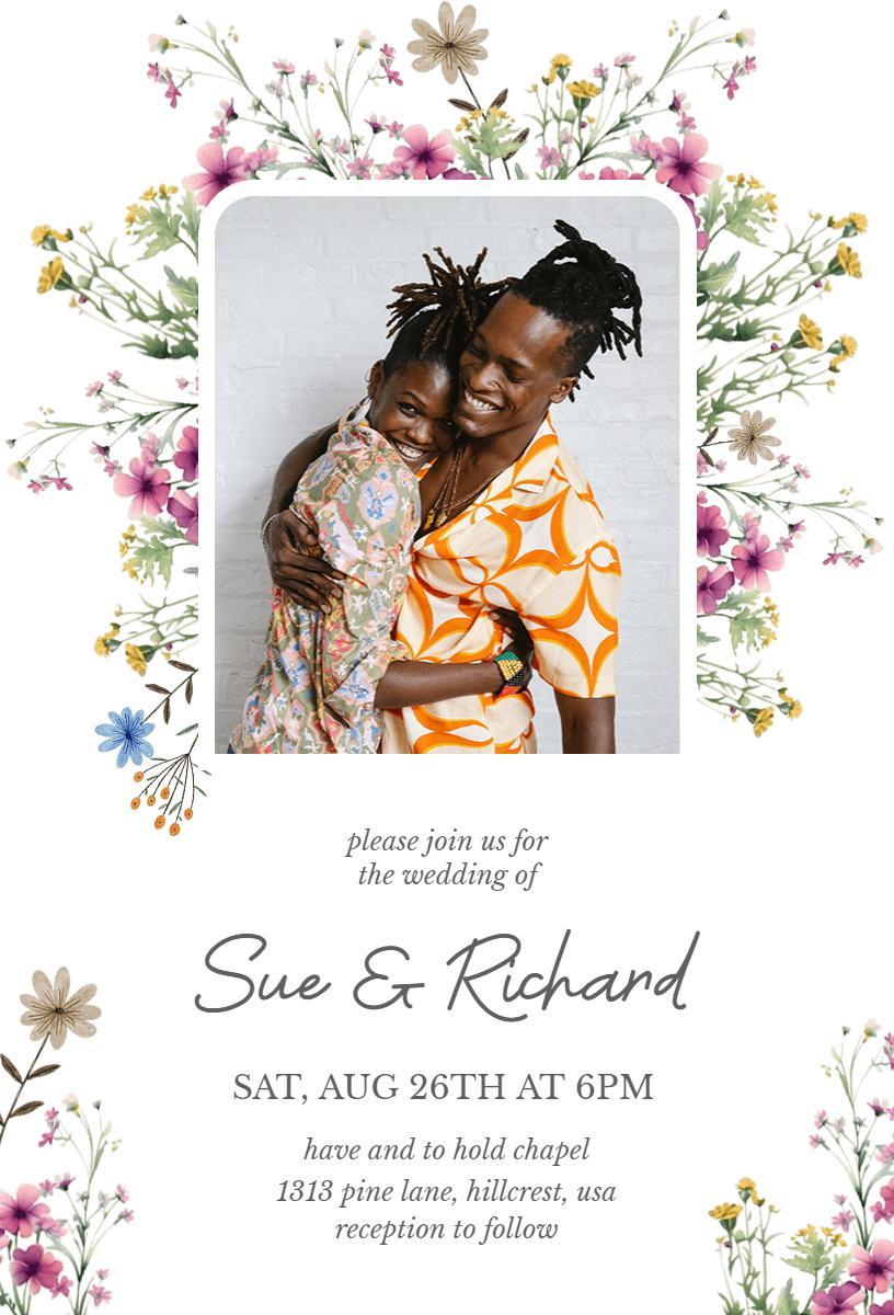 Floral Frame Photo Wedding Celebration Invitation Template