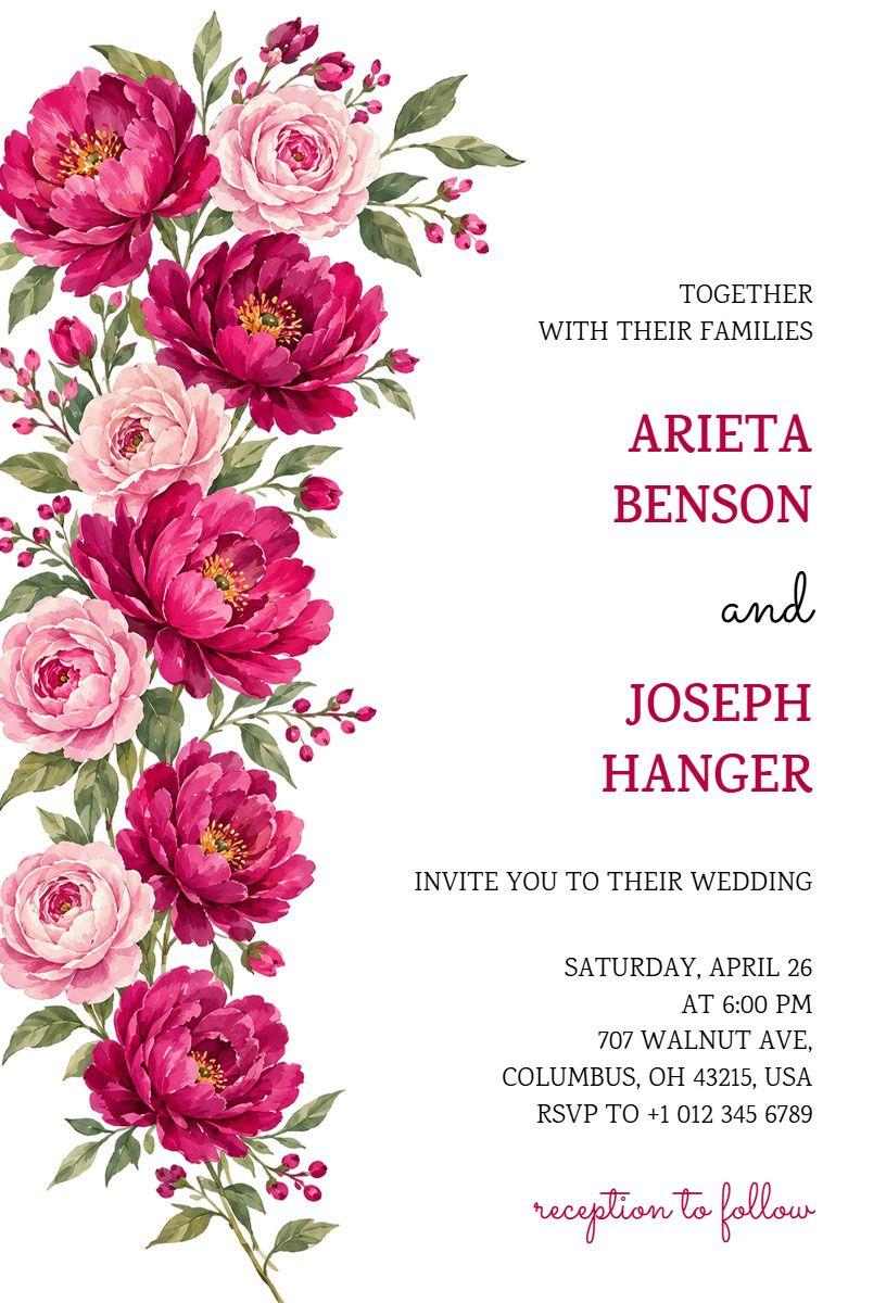 Floral Fuchsia Wedding Celebration Invitation Template