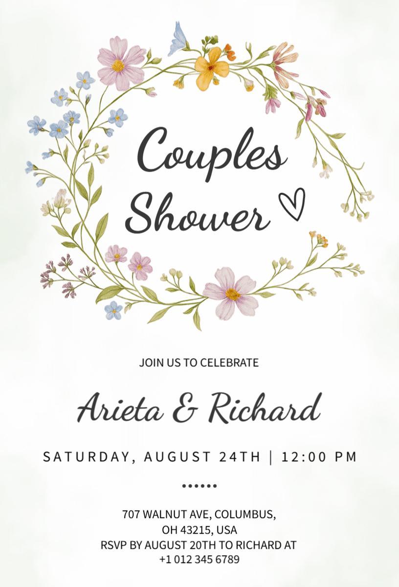 Floral Garden Theme Couples Shower Celebration Invitation Template