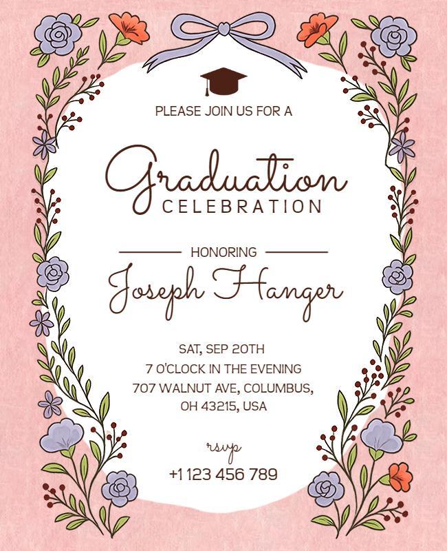 Floral Graduation Celebration Invitation Flyer Template
