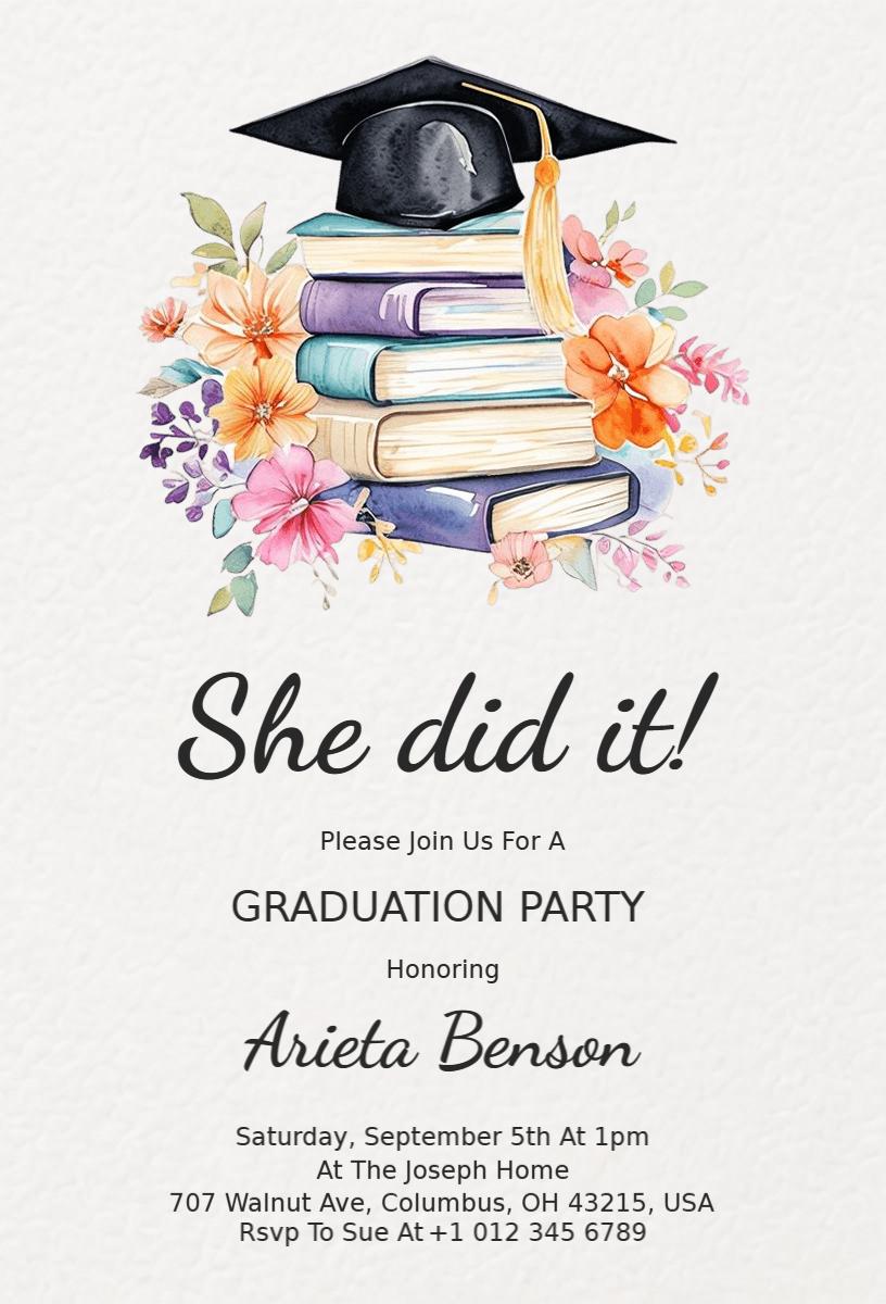 Floral Graduation Celebration Party Invitation Template