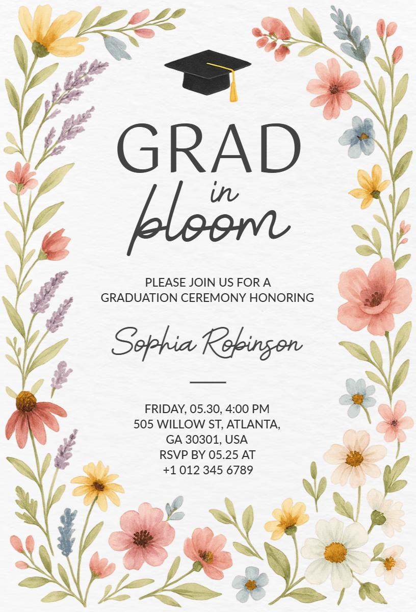 Floral Graduation Ceremony Blooming Celebration Invitation Template