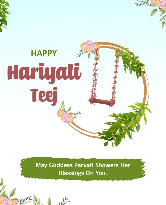 Floral Green Hariyali Teej Celebration Greeting Poster Template