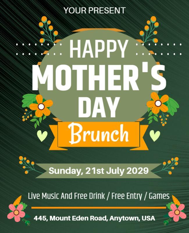 Floral Green Mother's Day Brunch Celebration Poster Template