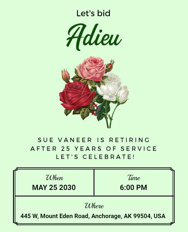 Floral Green Retirement Celebration Invitation Poster Template