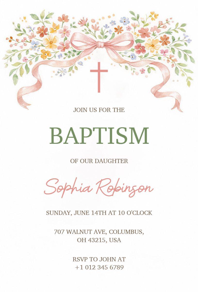 Floral Heartwarming Daughter Baptism Celebration Invitation Template