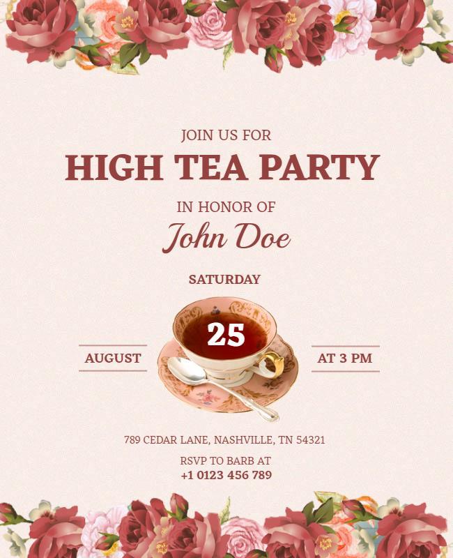 Floral High Tea Gathering Invitation Flyer Template