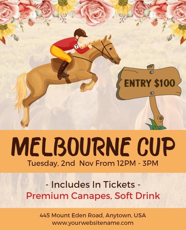 Floral Horse Racing Event Melbourne Cup Celebration Poster Template