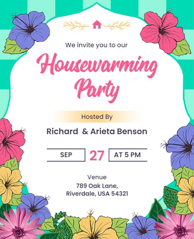 Floral Housewarming Party Invitation Flyer Template